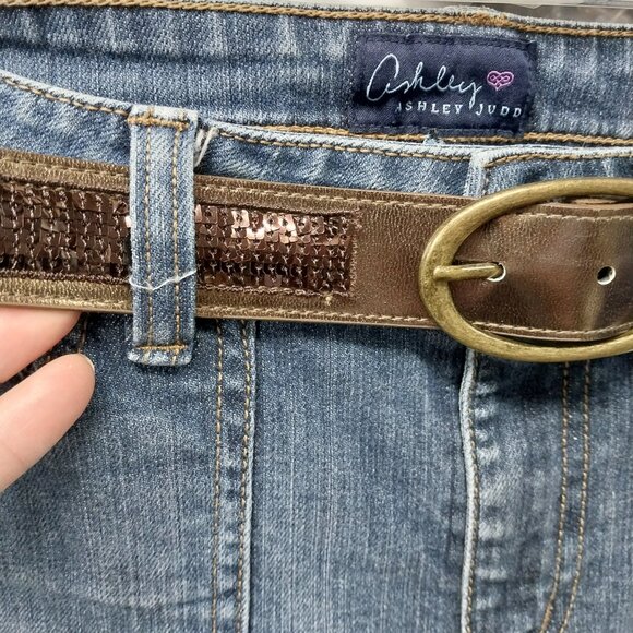 3773 Size 10 Upcycled Ashley Judd Bleach Dyed Brown And Green Bell-Bottoms. - Picture 6 of 7